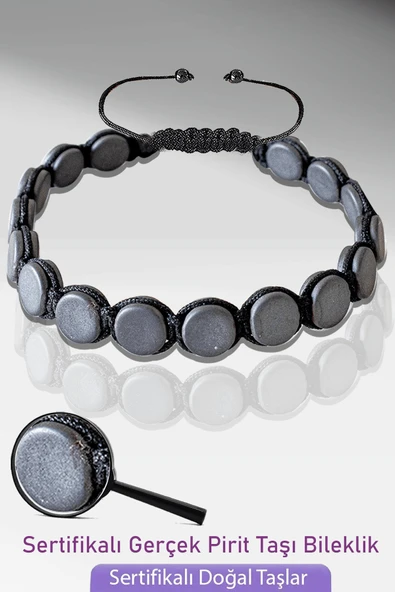 Sertifikalı Makrome Ham Gerçek Pirit Taşı Bileklik - Ayarlamalı ürün görseli