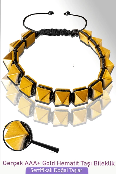 Sertifikalı Elmas Kesim Gerçek Gold Hematit Taşı Bileklik - Ayarlamalı ürün görseli