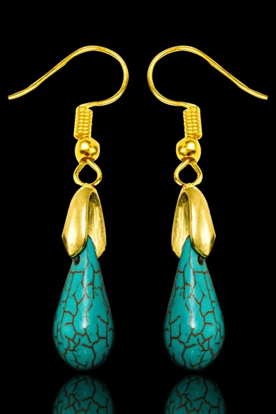 Sertifikalı Gold Damla Kesim Firuze - Turkuaz Taşı Küpe ürün görseli