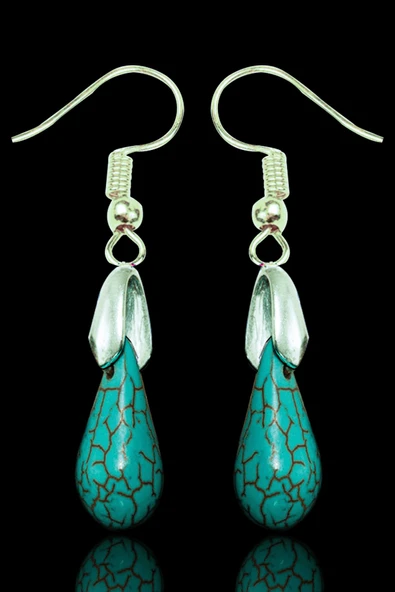 Sertifikalı Damla Kesim Firuze Taşı Küpe - Gümüş Aparatlı ürün görseli