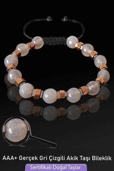 Sertifikalı Fasetli Gerçek Gri Akik Taşı Bileklik - Ayarlamalı ürün görseli