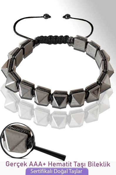 Sertifikalı Elmas Kesim Gerçek Silver Hematit Taşı Bileklik - Ayarlamalı ürün görseli