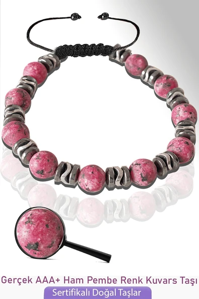 Sertifikalı Pembe Renkli Gerçek Kuvars Taşı Bileklik - Ayarlamalı ürün görseli