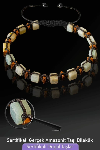 Sertifikalı Küp Model Gerçek Amazonit Taşı Bileklik - Ayarlamalı ürün görseli