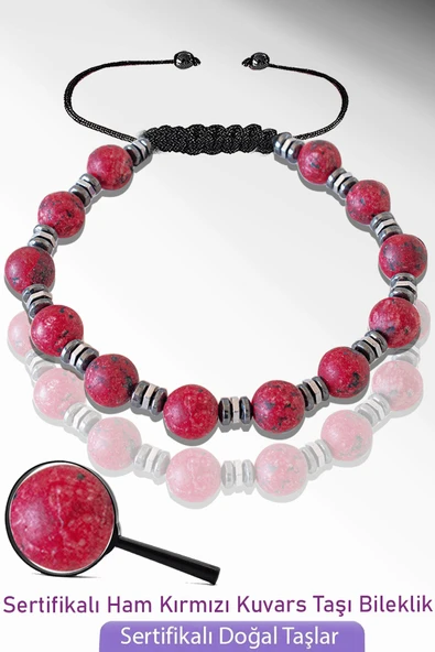 Sertifikalı Gerçek Ham İşlenmemiş Kırmızı Kuvars Taşı Bileklik - Ayarlamalı ürün görseli
