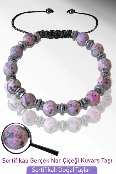 Sertifikalı Ham İşlenmemiş Nar Çiçeği Kuvars Taşı Bileklik - Ayarlamalı ürün görseli