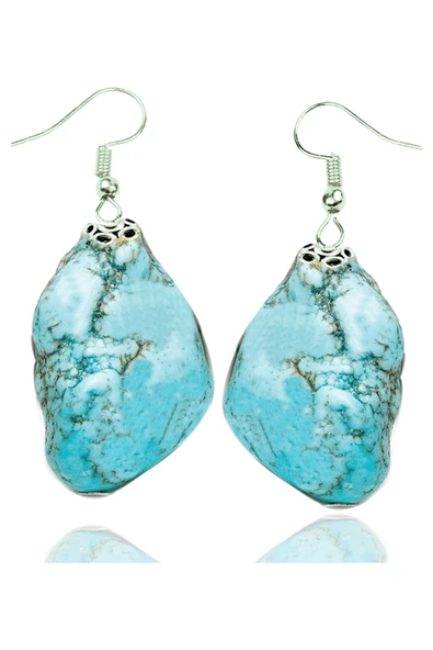 Sertifikalı Ham Işlenmemiş Doğal Firuze Taşı Kolye ve Küpe Seti (Turkuaz Taşı) - 2