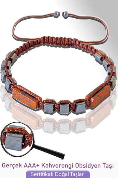 Sertifikalı Gerçek Küp Terahertz - Kahverengi Obsidyen Taşı Bileklik ürün görseli