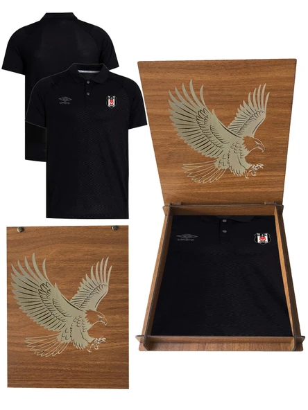 Beşiktaş Umbro Orijinal Polo Yaka Siyah T-Shırt Ahşap Kutu Hediyeli