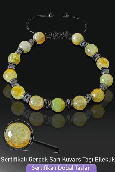 Sertifikalı Fasetli Gerçek Sarı Kuvars Taşı Bileklik - Ayarlamalı ürün görseli 1