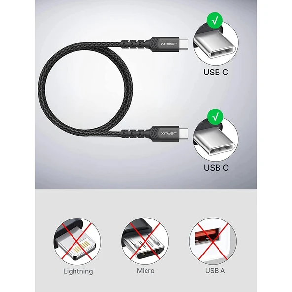 Jsaux Premium Serisi Type-C To Type-C 60W 480 Mbps iPhone 15 serisi , macbook , type-c girişli iPad ile uyumlu. usb-c girişli cihazlar ile uyumlu Şarj ve Data Aktarım Kablosu CC0018 1 Metre Hızlı Şarj - Resim 2