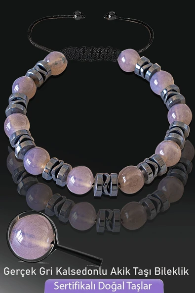 Sertifikalı Gri Kalsedonlu Akik Taşı Bileklik - Ayarlamalı ürün görseli