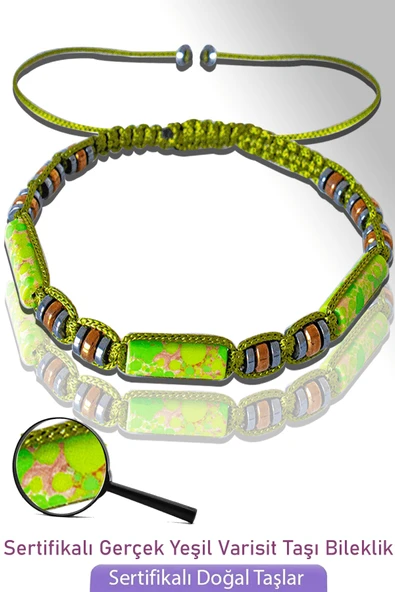 Sertifikalı Gerçek Hematit - Yeşil Varisit Taşı Bileklik - Ayarlamalı ürün görseli