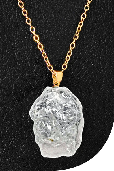 Sertifikalı Ham İşlenmemiş Kristal Kuvars Taşı Kolye - 24k Altın Kaplama