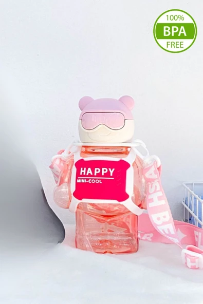 Robottle Pembe Figürlü Suluk Robot Matara Polikarbon Su Matarası 800ml Okul Suluğu - 3