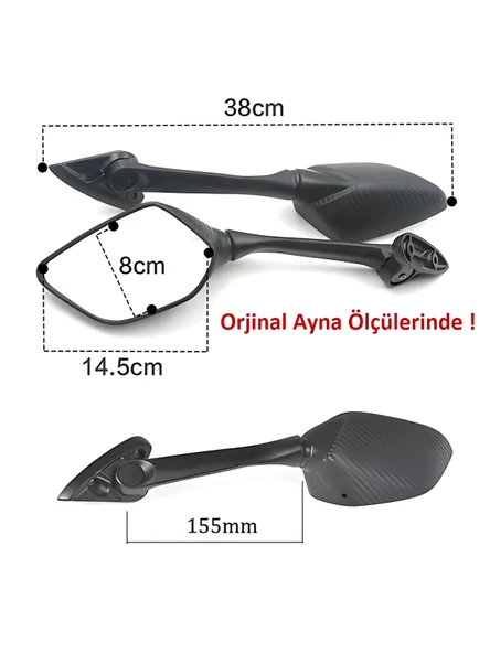 YAMAHA R25 2014 - 2018 KATLANIR AYNA TAKIMI KARBON STANDART BOY - Resim 2