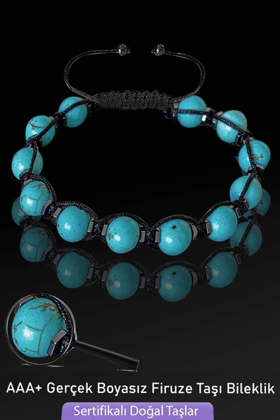 Sertifikalı AAA+ Boyasız Gerçek Firuze Taşı Bileklik - Ayarlamalı ürün görseli