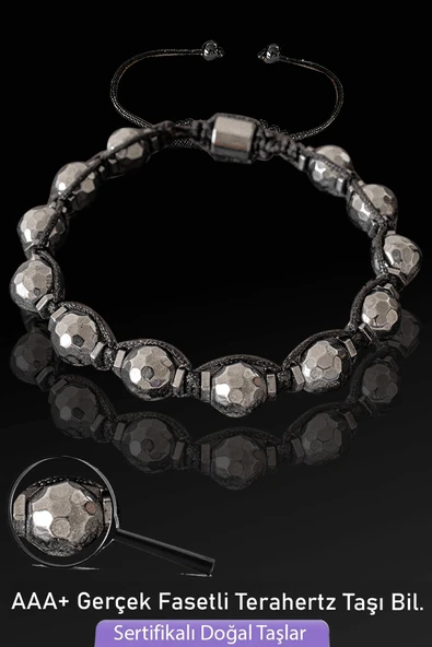 Sertifikalı AAA+ Fasetli Gerçek Terahertz Taşı Bileklik - Ayarlamalı ürün görseli