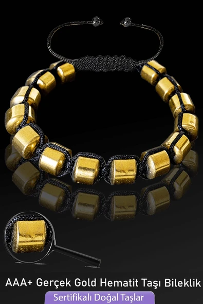 Sertifikalı Fıçı Model Gerçek Gold Hematit Taşı Bileklik - Ayarlamalı ürün görseli