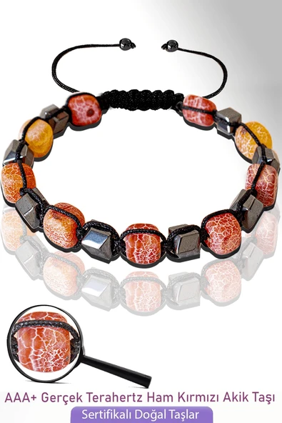 Sertifkalı Küp Model Ham Kırmızı Akik Taşı Bileklik - Ayarlamalı ürün görseli
