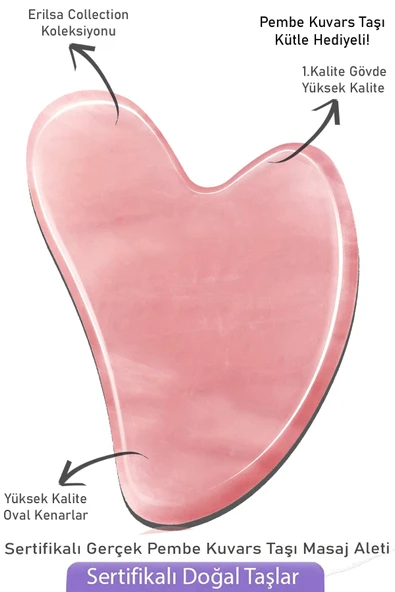Sertifikalı Pembe Kuvars Taşı Gua Sha Yüz Masaj Taşı - Kütle Hediyeli