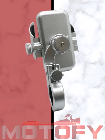 MOTOSİKLET TELEFON VE NAVİGASYON TUTUCU GİDONDAN MONTAJ GRİ ALÜMİNYUM - Resim 2