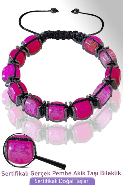 Sertifikalı Küp Model Doğal Pembe Akik Taşı Bileklik - Ayarlamalı ürün görseli 1