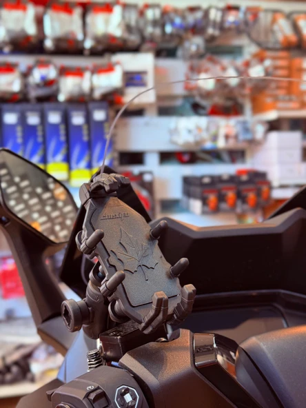 MOTOSİKLET TELEFON VE NAVİGASYON TUTUCU TİTREŞİM ENGELLEYİCİ MODÜLLÜ AYNA BAĞLANTILI