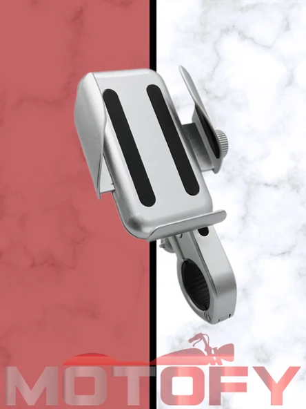 MOTOSİKLET TELEFON VE NAVİGASYON TUTUCU GİDONDAN MONTAJ GRİ ALÜMİNYUM ürün görseli