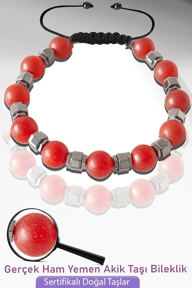 Sertifikalı Doğal Ham Yemen Akik Taşı Bileklik - Ayarlamalı ürün görseli