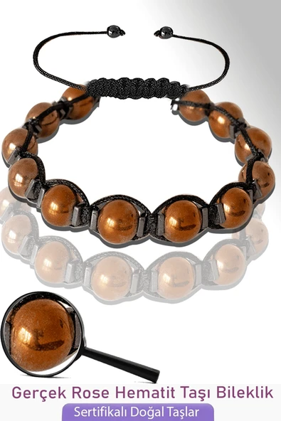 Sertifikalı Gerçek Rose Hematit Taşı Bileklik - Ayarlamalı - Resim 2