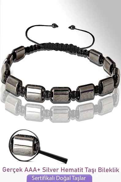 Sertifikalı Gerçek Silver Hematit Taşı Bileklik - Ayarlamalı ürün görseli