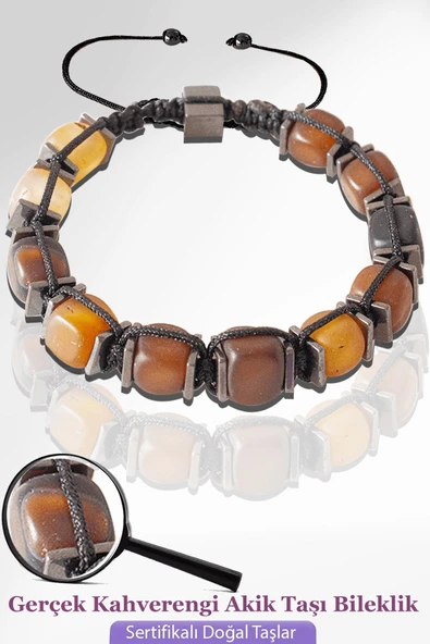 Sertifikalı Küp Model Ham Kahverengi Akik Taşı Bileklik - Ayarlamalı ürün görseli