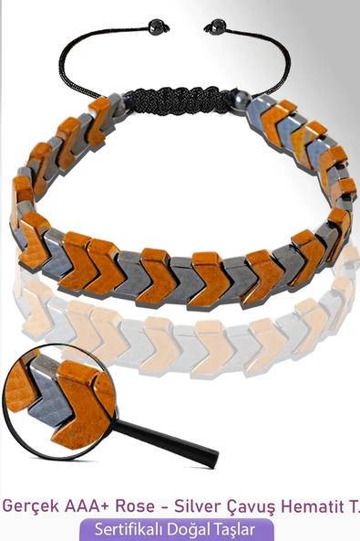 Sertifikalı Çavuş Model Rose - Silver Hematit Taşı Bileklik - Ayarlamalı ürün görseli