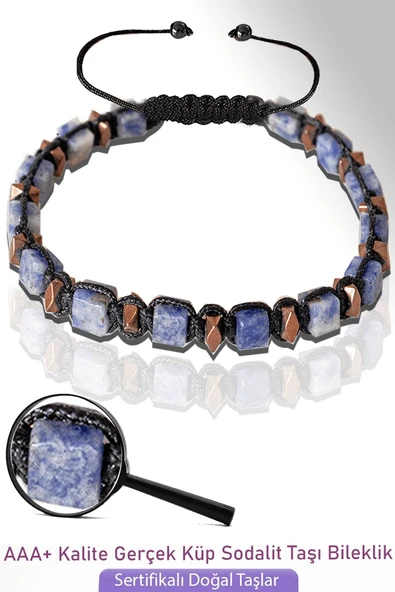 Sertifikalı Küp Model Sodalit Taşı Bileklik - Ayarlamalı ürün görseli