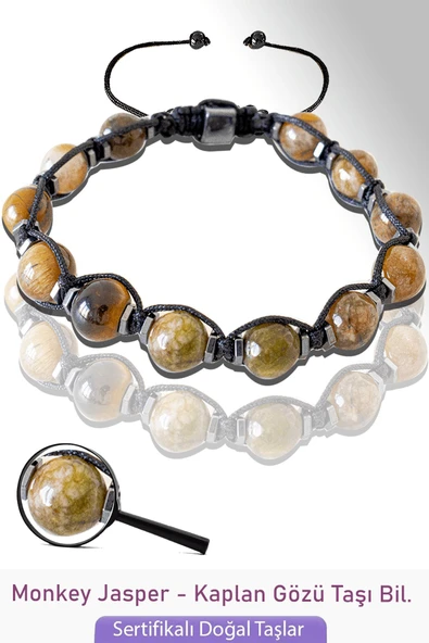 Sertifikalı Gerçek Monkey Jasper - Kaplan Gözü Taşı Bileklik ürün görseli