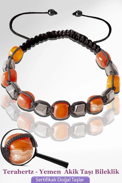 Sertifikalı Küp Model Terahertz - Yemen Akik Taşı Bileklik - Ayarlamalı ürün görseli