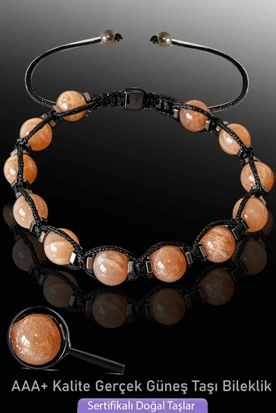 Sertifikalı Makrome Hematitli Gerçek Güneş Taşı Bileklik - Ayarlamalı ürün görseli