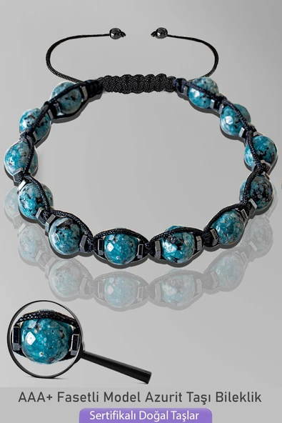 Sertifikalı Makrome Mavi Azurit Taşı Bileklik - Ayarlamalı ürün görseli 1