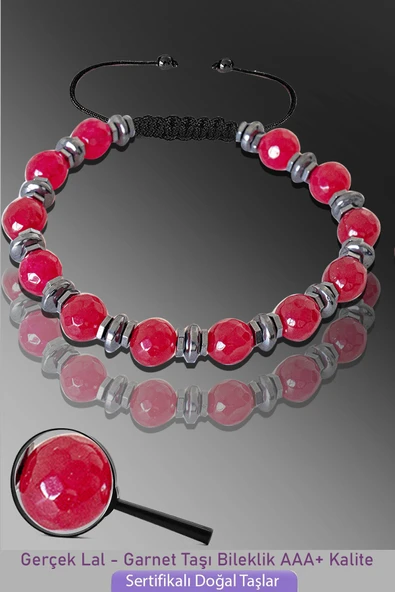 Sertifikalı Silver Hematitli Lal Garnet Taşı Bileklik - Ayarlamalı ürün görseli