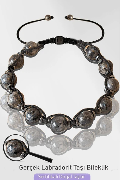 Sertifikalı Makrome Doğal Gerçek Labradorit Taşı Bileklik - Ayarlamalı ürün görseli