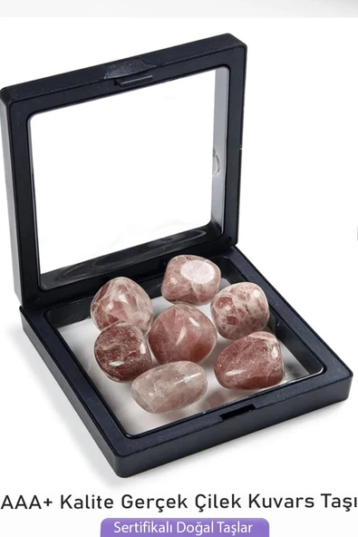Sertifikalı Tamburlanmış Gerçek Çilek Kuvars Taşı Kütle - Resim 2