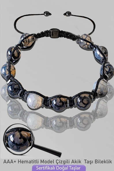 Sertifikalı Makrome Çizgili Akik Taşı Bileklik - Ayarlamalı ürün görseli