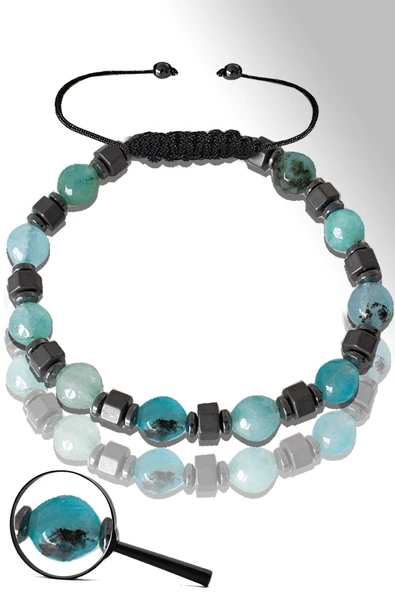 Sertifikalı Silver Hematitli Mavi Akik Taşı Bileklik - Ayarlamalı ürün görseli