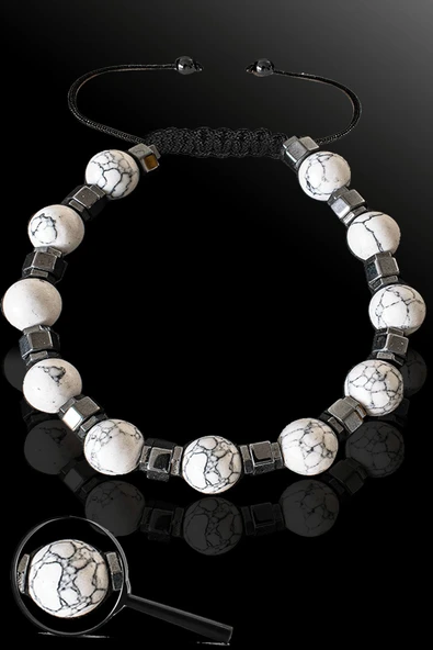 Sertifikalı Silver Hematitli 8 Mm Doğal Havlit Taşı Bileklik - Ayarlamalı ürün görseli