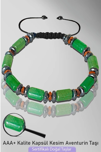 Sertifikalı Rose Hematitli Kapsül Model AAA+ Aventurin Taşı Bileklik ürün görseli