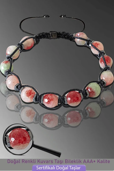 Sertifikalı Makrome Fasetli Mavi - Kırmızı Kuvars Taşı Bileklik - Ayarlamalı ürün görseli 1
