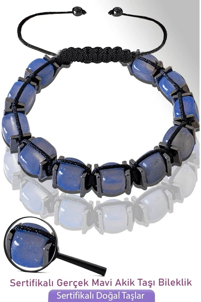 Sertifikalı Küp Model Doğal İspirto Moru Akik Taşı Bileklik - Ayarlamalı ürün görseli