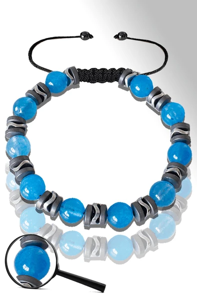 Sertifikalı Silver Hematitli Mavi Akik Taşı Bileklik - Ayarlamalı ürün görseli