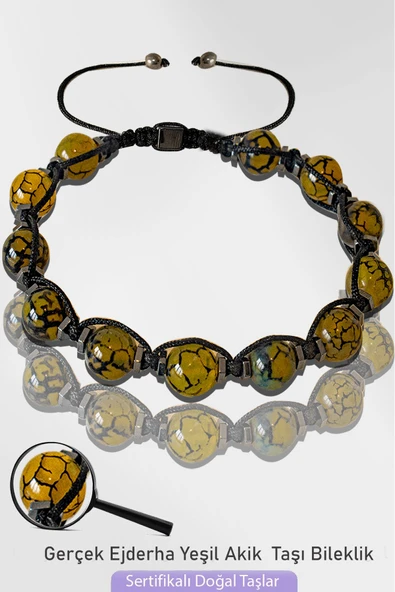 Sertifikalı Makrome Doğal Ejderha Yeşil Akik Taşı Bileklik - Ayarlamalı ürün görseli